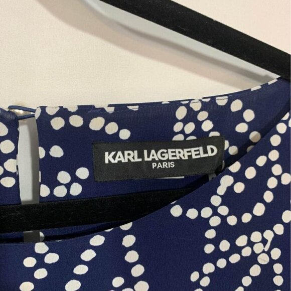 Karl LAGERFELD woman’s navy/white dress with sheer sleeves. Lined. Size 8. Cutou - Picture 5 of 12